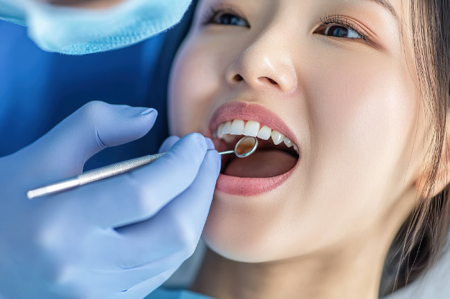 セラミックの歯が割れるのを防ぐために定期的に歯科検診を受けるイメージ