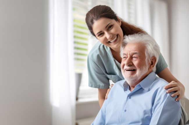 家族のサポートを受ける高齢男性